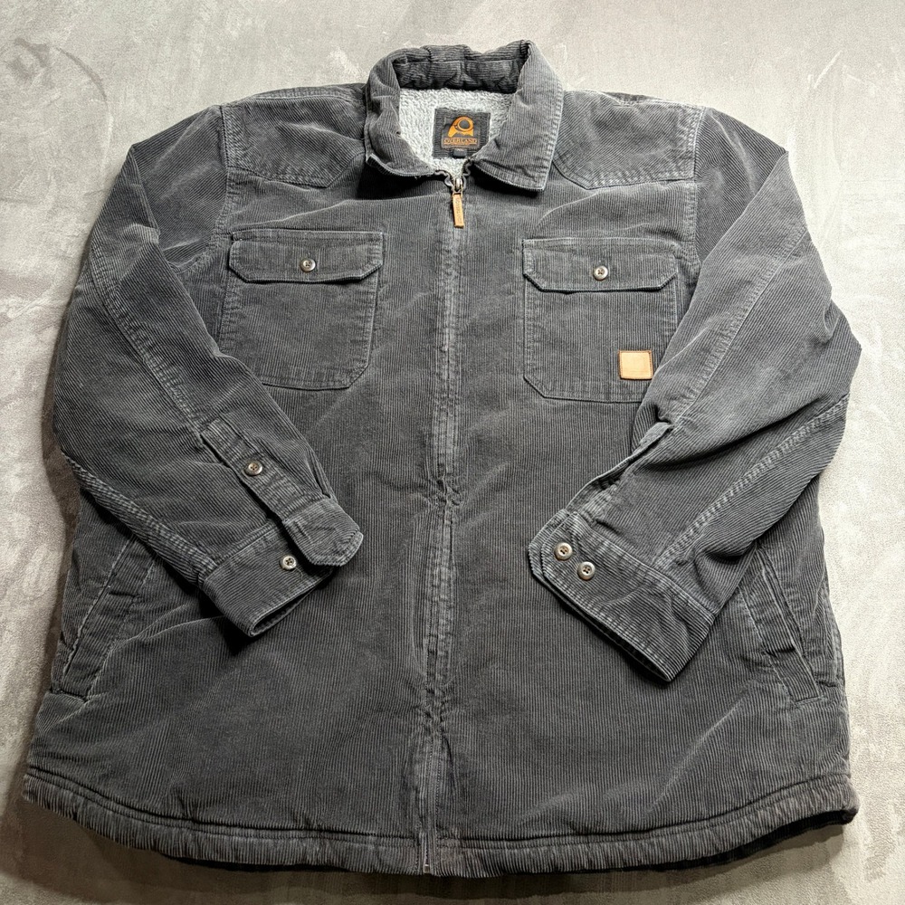 Overland Corduroy Jacket Mens XL Gray Sherpa Lined Full Zip Trucker Workwear